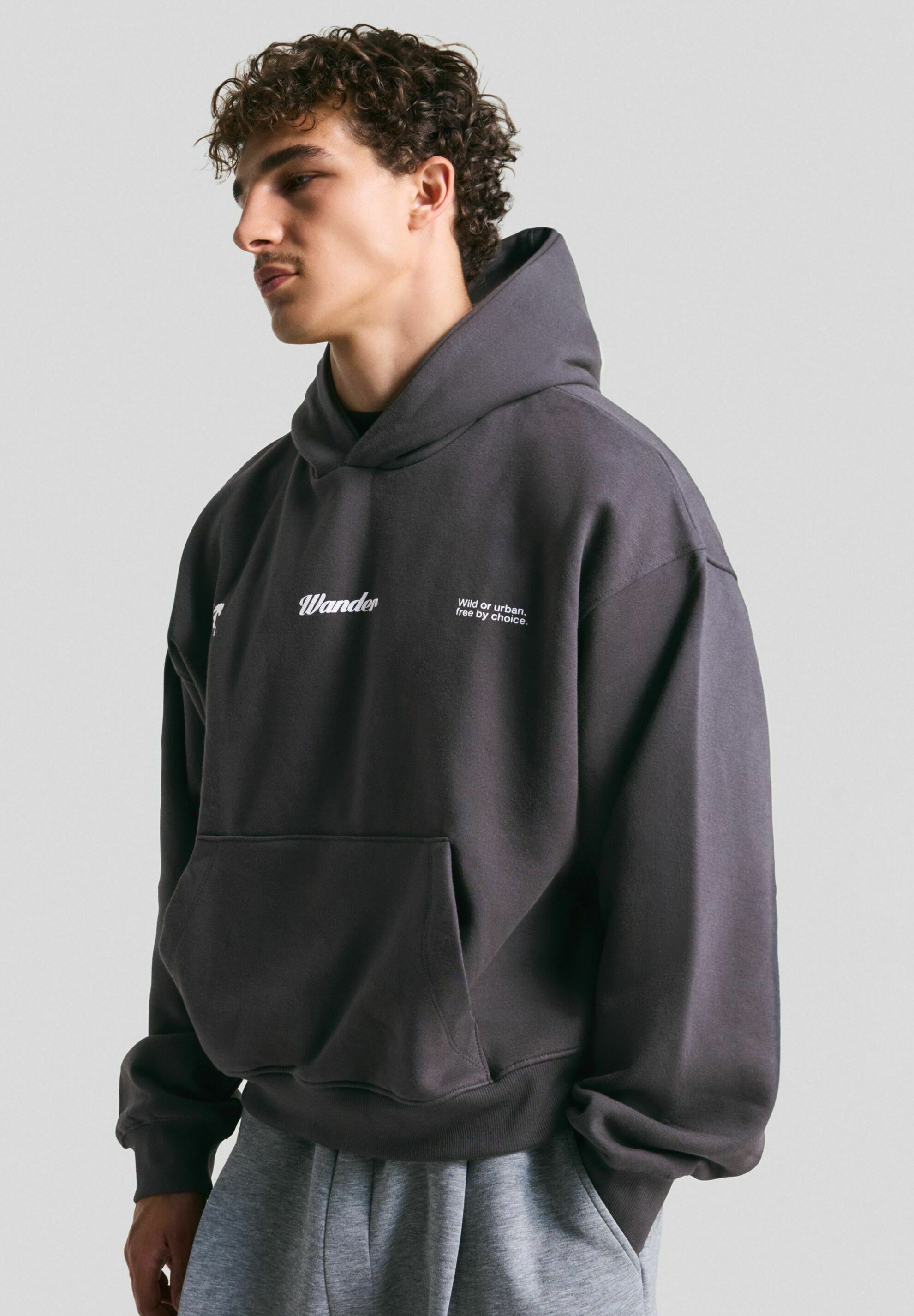 Bershka IMPRIMÉ - Sweat à capuche - gris foncé