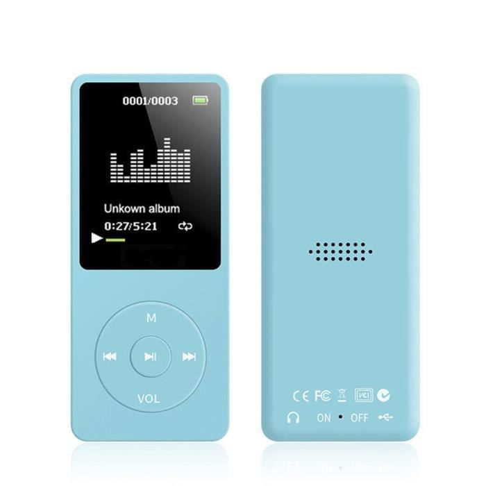 Lecteur de musique MP3 MP4, mini baladeur de sport 16G, haut-parleur externe adapté aux enfants, lecteur MP3 enfichable 16 Go, bleu