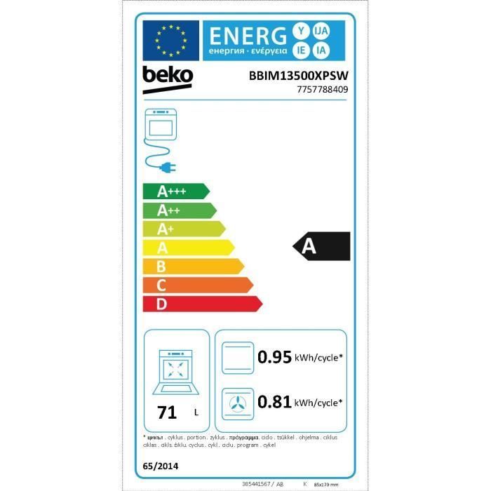 Multifunction built-in oven - Pyrolytic cleaning - BEKO - BBIM13500XPSW - Stainless steel / Black - Cool door - 59.4 x 56.7 x 59.5 cm