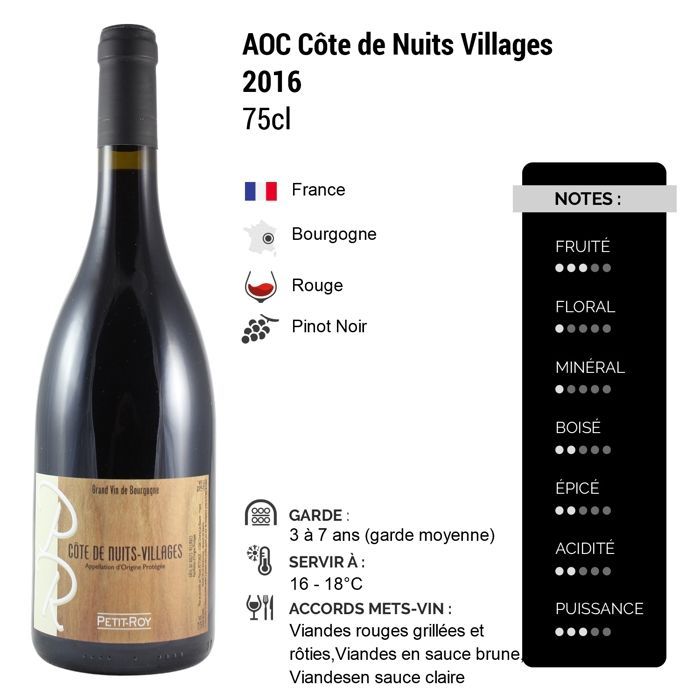 Maison Petit Roy Côte de Nuits Villages 2016 - Bourgondische rode wijn (3x75cl)