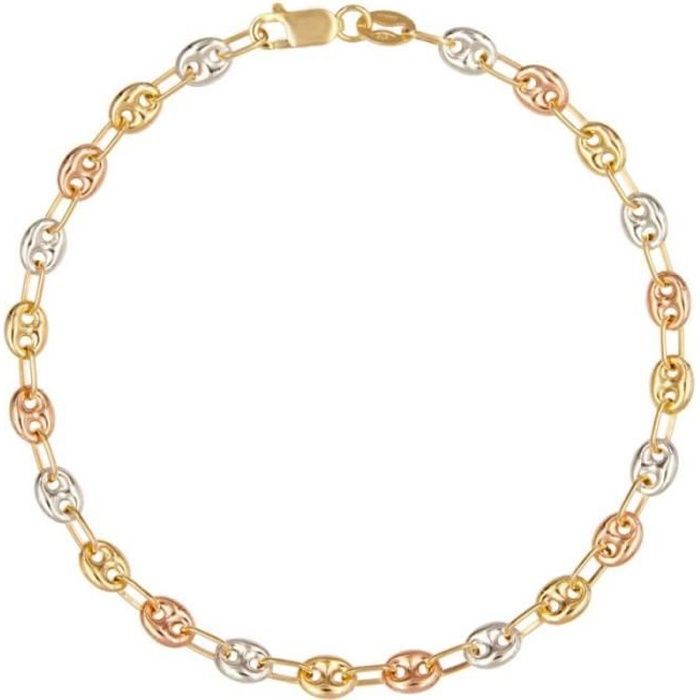 Bracelet Femme - L'ATELIER D'AZUR - Or Tricolore - Maille Grain de Café - Longueur 18cm