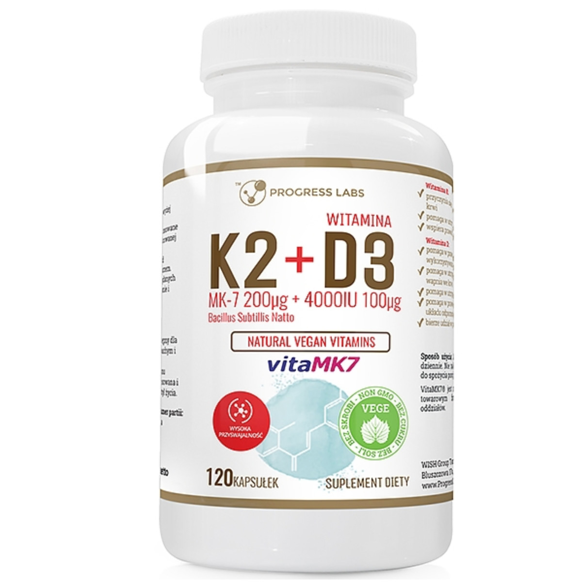Progress Labs Vegan K2 MK-7+ D3 4000 IU+ L-levcin