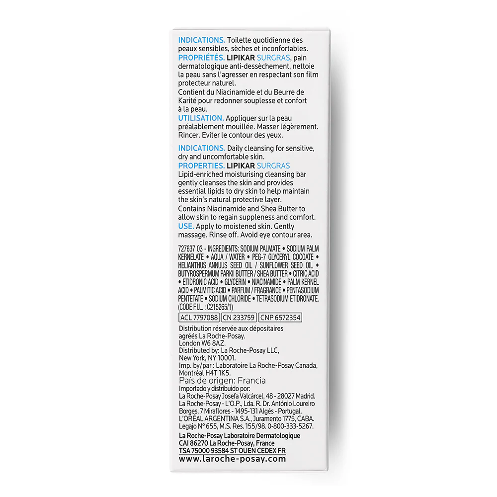 Lipikar Lipikar Surgras Pane Fisiologico Nutritiva - Sapone detergente viso, Sapone