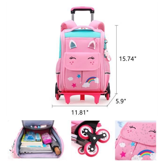 Mochila escolar - LARGEIGHT - Modelo com rodas - Rosa - 30x15x40 cm