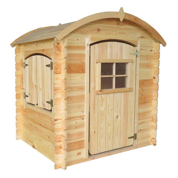 Casita de juegos de madera para niños - TIMBELA - 145 x 105 x 130 cm (alto x ancho x profundidad) - Grosor: 19 mm - Pino / Abeto