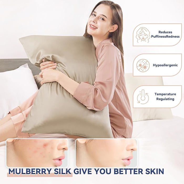 Silk Pillowcase, for Hair and Skin, Double-Sided Mulberry Silk Pillowcase, Soft and Breathable (48x74cm, 2 pieces)