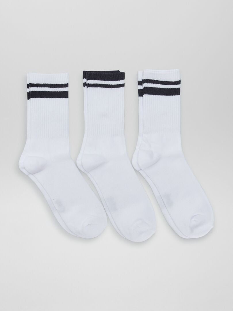 Set van 3 paar geribbelde sokken - WIT