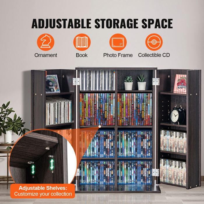 Mueble multimedia DUOKU - Armario para DVD - 12 compartimentos - Estantes ajustables - Color espresso