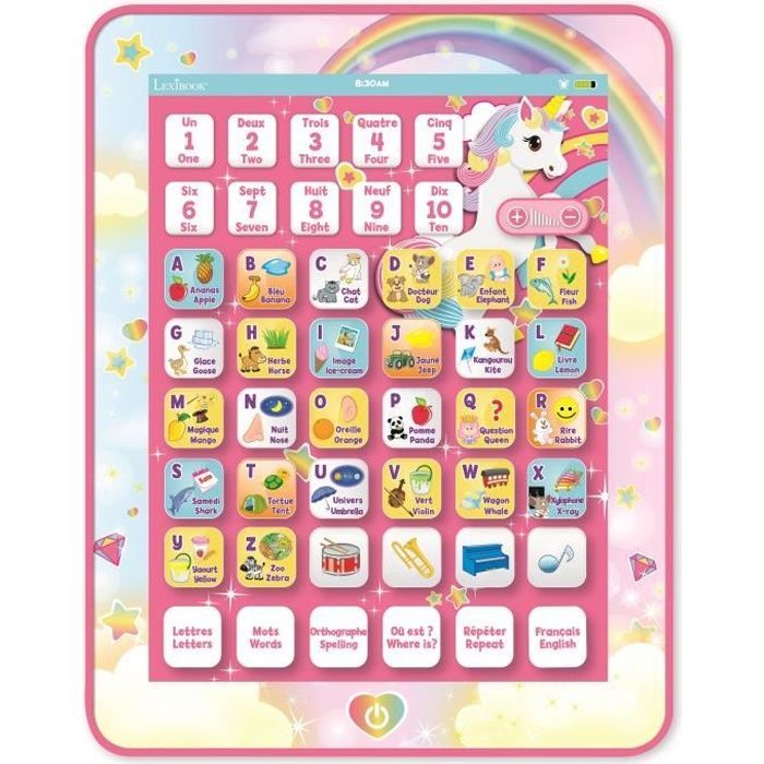 LEXIBOOK - Unicorn Bilingual Educational Tablet - French, English - Bilingual Educational Alphabet Book
