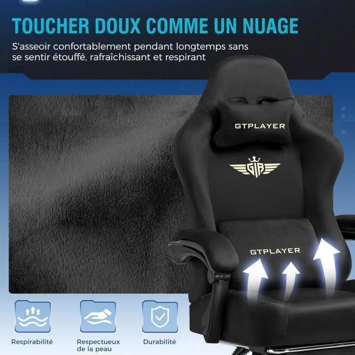 Silla gaming - Transpirable - Ergonómica - Tejido de primera calidad - Negra