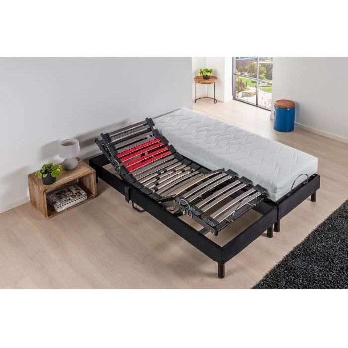 DEKODREAM Ensemble Relaxation Matelas mousse 2x90x200 cm + Sommier TPR electrique