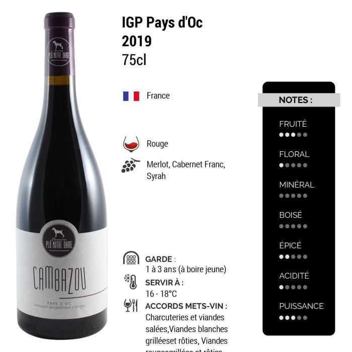Pays d'Oc Cambazou Rouge 2019 - Lot de 6x75cl - Domaine Plô Notre Dame - Vin IGP Rouge du Languedoc - Roussillon