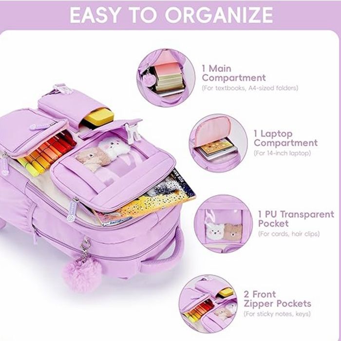 Cartable Fille Primaire, Sac à Dos Respirant pour Filles CP CE1 CE2 CM1 CM2, Sac Ecole Décontracté pour les Enfants