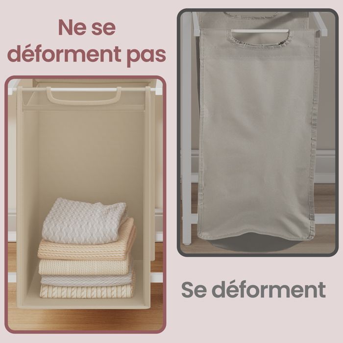 Cesto portabiancheria a 2 scomparti con ripiano portaoggetti, sacco rimovibile, struttura in metallo, 2 x 46 L, beige