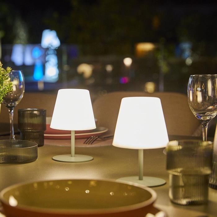 Set di 2 lampade da tavolo senza fili - LUMISKY - TWINS - Oliva - H16 cm - LED