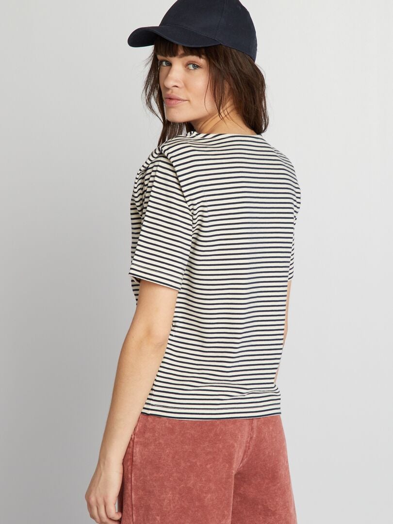 Camiseta de rayas con hombreras - BEIGE