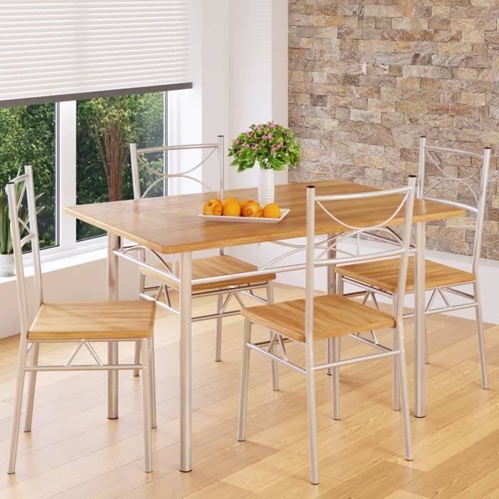 Ensemble 5 pièces Paul hêtre 1 Table 4 chaises métal laqué Cuisine Ensemble Table et chaises pour Salle à Manger Design élégant