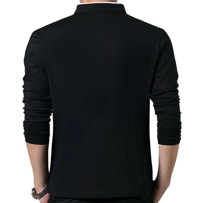 Camiseta de manga larga para hombre, color liso, corte ajustado, cuello alto, ideal para primavera y otoño - Negra