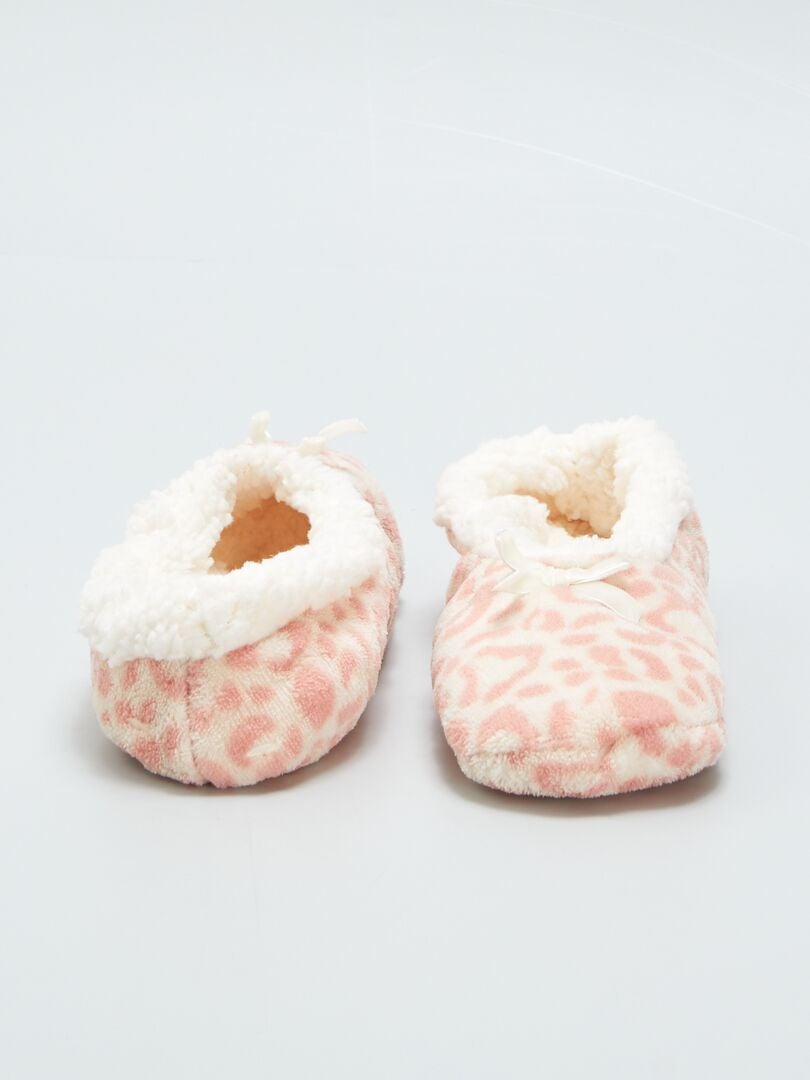 Pantufas de lã com estampa de leopardo - ROSA
