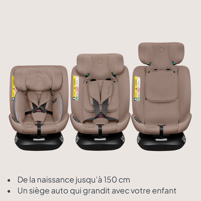 Silla de coche convertible LIONELO Bastiaan One i-Size - Base giratoria 360° - ISOFIX - 40-150 cm - 0-36 kg - Grupo 0+/1/2/3 - Beige