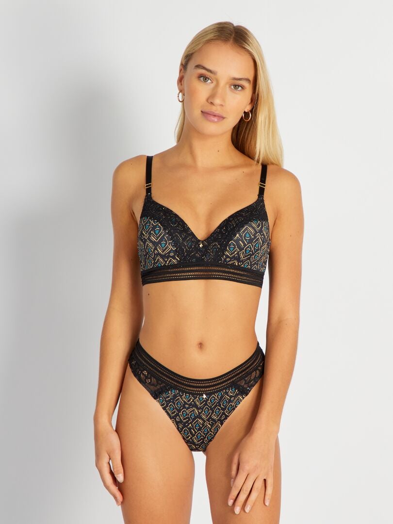 Lingeriestring met mojito-print - ZWART