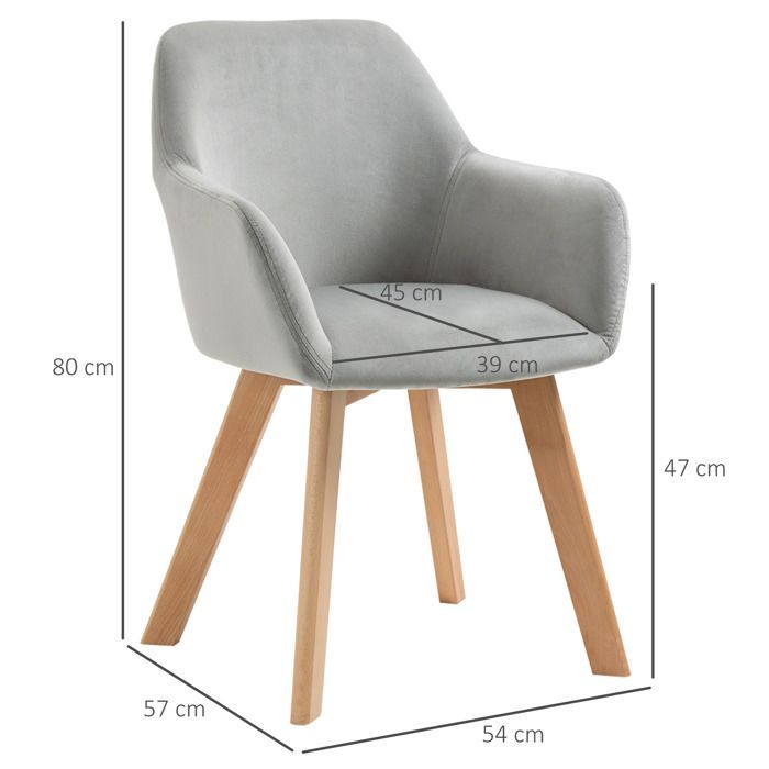 HOMCOM - Juego de 2 sillas de comedor - Tejido de poliéster con efecto terciopelo - 54x57x80cm - Gris