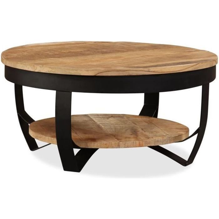 Industriële salontafel - KKMOON - Rond - Massief hout - Bruin - 65 x 32 cm