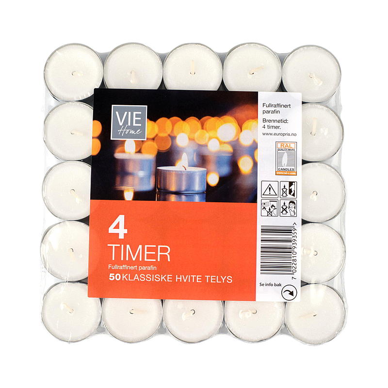 Vie Home fyrfadslys 50-pak 4 timer paraffin aluminiumskop
