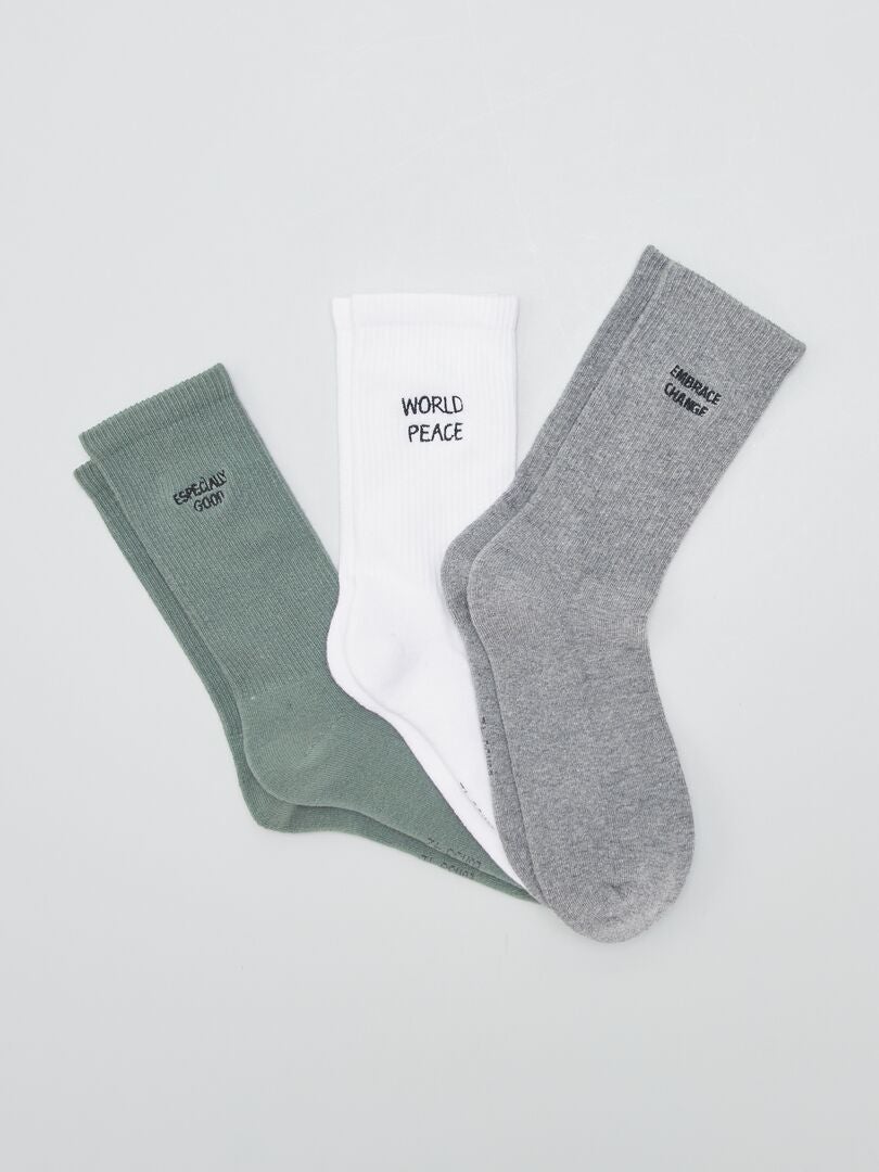 Juego de 3 pares de calcetines con inscripción - CAQUI