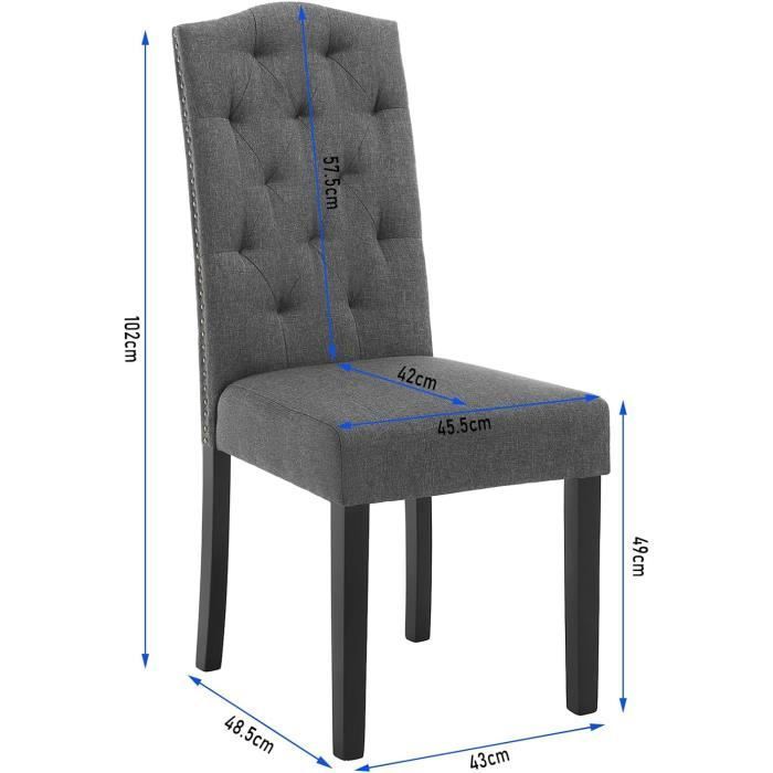 6 sedie da pranzo, sedia scandinava, schienale alto, seduta imbottita in lino, gambe in legno massello, grigio scuro E0AG0092-6