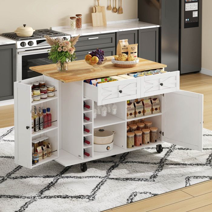 ILOT CENTRAL-CDISPLAY 120 x 45(70) x 89 cm-Roulettes verrouillables à 360°-blanc