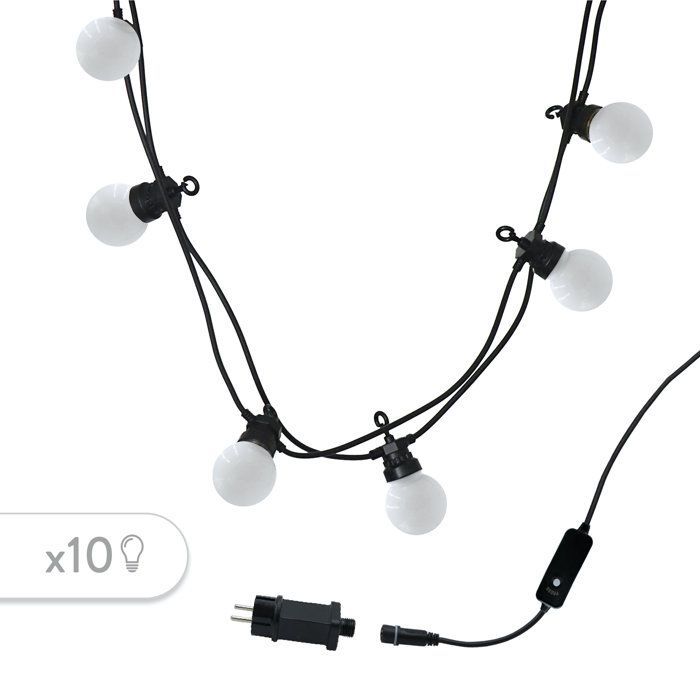 Guirlande lumineuse extérieure - LUMISKY - PARTY MILKY 10 - 10 globes LED - Blanc chaud - Connectable - 5,7 m - 8 modes éclairage