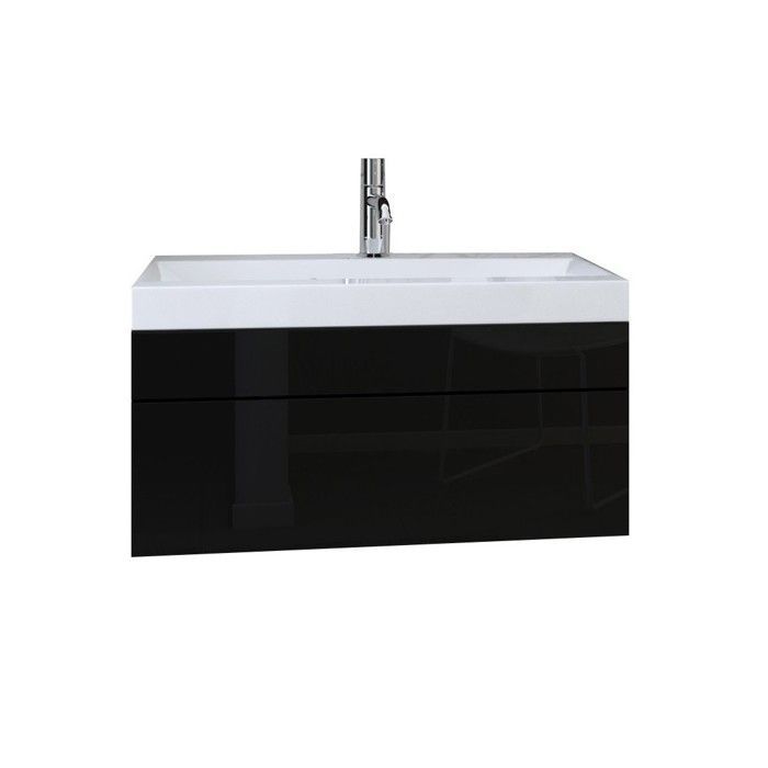 Schwarzes Badezimmermöbelset aus der RAVEN-Kollektion. Bestehend aus 2 Hochschränken, Waschtischunterschrank, 60 cm Waschbecken, Spiegel, Abfluss und LED-Beleuchtung.