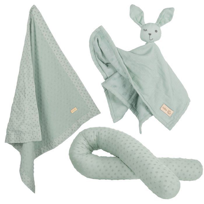 ROBA Coffret Bébé Lil Planet - 3 PCS - 1 Coussin Traversin + 1 Couverture + 1 Doudou - Cadeau de Naissance - Vert Givré