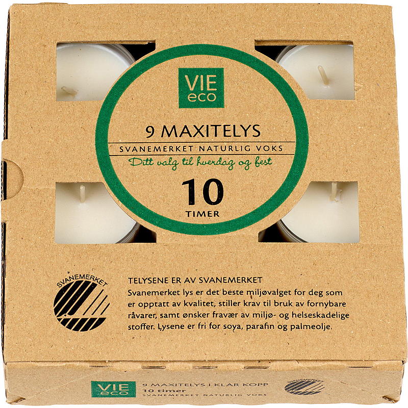 Vie Eco Maxi värmeljus 9-pack 10 timmar Svanenmärkt Vie Eco