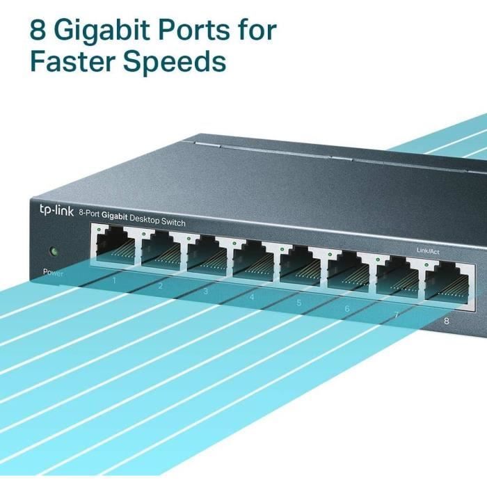 Lo switch desktop Gigabit a 8 porte TP-Link TL-SG108 (10/100/1000 Mbps) è ideale per estendere le reti cablate negli uffici domestici.