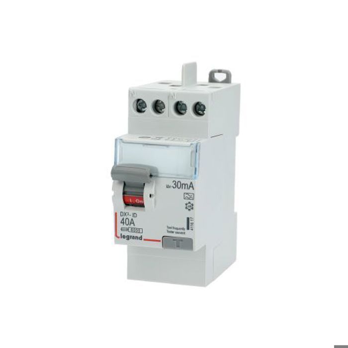 DX³-ID Fejlstrømsafbryder, topindgang og topudgang, skrueterminaler, 2P, 230V, 40A, type A, 30mA - LEGRAND - 411617