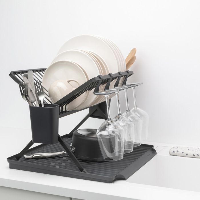 Escurridor de platos plegable grande, gris oscuro - Brabantia