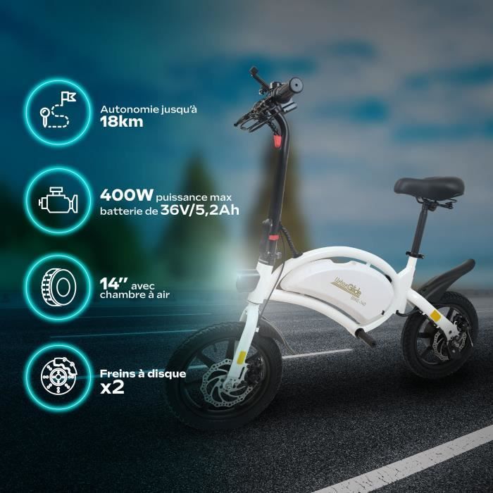 Bicicletta elettrica senza pedali - URBANGLIDE - BIKE 140 BIANCA - 36V - 350W - pneumatici da 14
