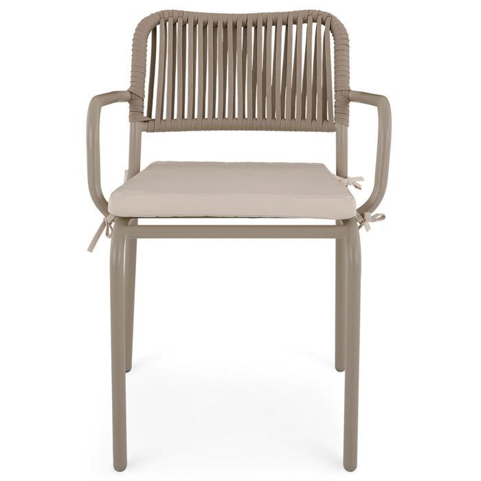 Ensemble table et 6 chaises de jardin VOLONTE coloris champagne pour 6 personnes, plateau en verre trempé
