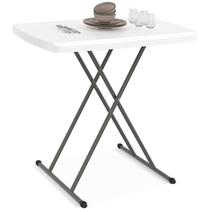 Mesa plegable IDMARKET con 3 posiciones de altura ajustables para camping en interiores y exteriores.