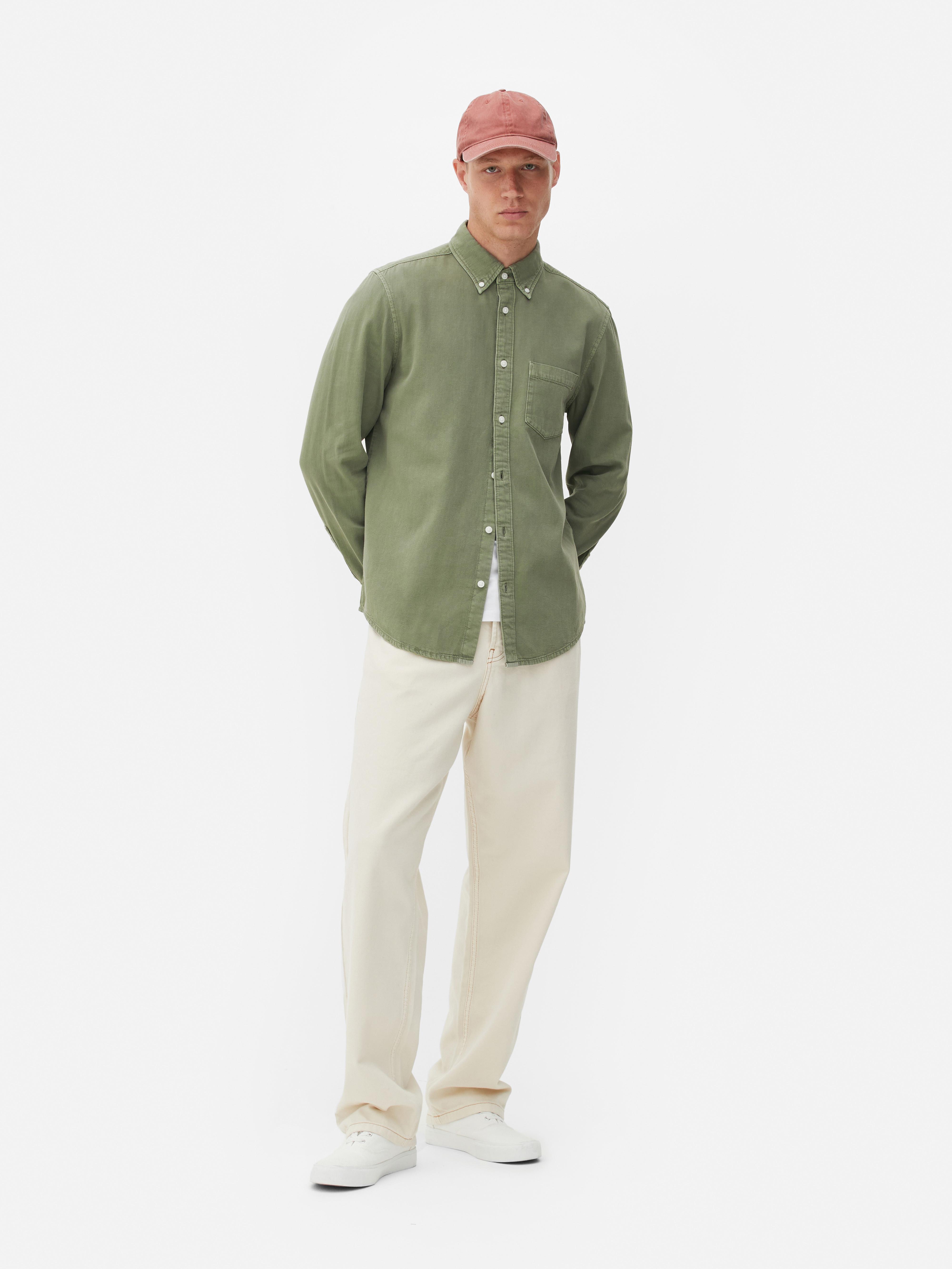 Cămașă cu mânecă lungă din bumbac twill Cămașă casual din bumbac twill cu mânecă lungă și închidere cu nasturi
