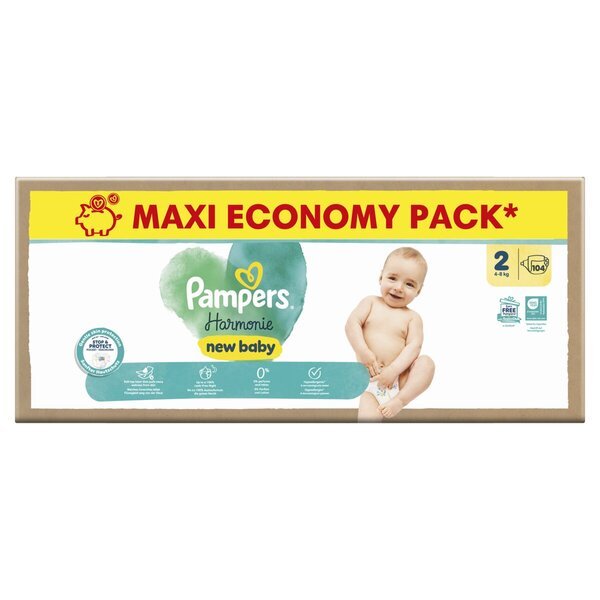 Pampers Harmonie plenice velikost 2<br>Velikost 2 (4-8 kg), 104 kosov