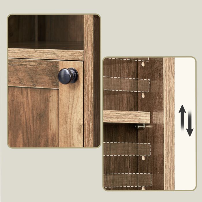 Bathroom Column, Adjustable Shelves, Modern Tall Cabinet for Small Spaces, Lighting, Brown