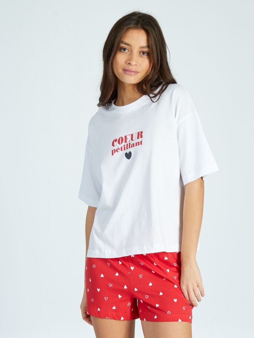 Pijama curto com estampa de coração - Dia dos Namorados - VERMELHO