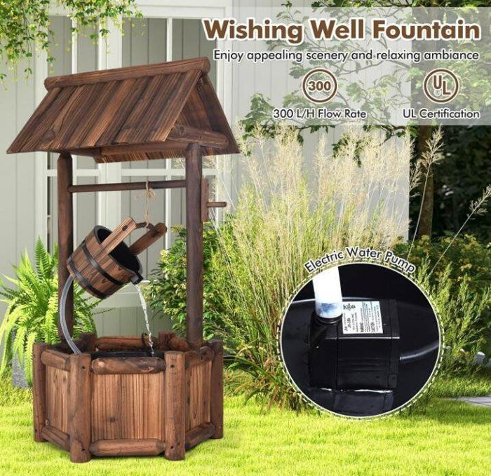 Buitenfontein voor de tuin - RELAX4LIFE - Decoratieve houten fontein - Elektrische pomp - Verstelbare waterval - 58x50x116 cm