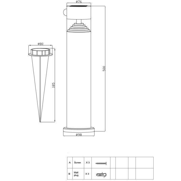 Solarpollerleuchte - GALIX - G4585C - Hohe Helligkeit - Edelstahl mit Bewegungsmelder - H50 cm - 150 Lumen