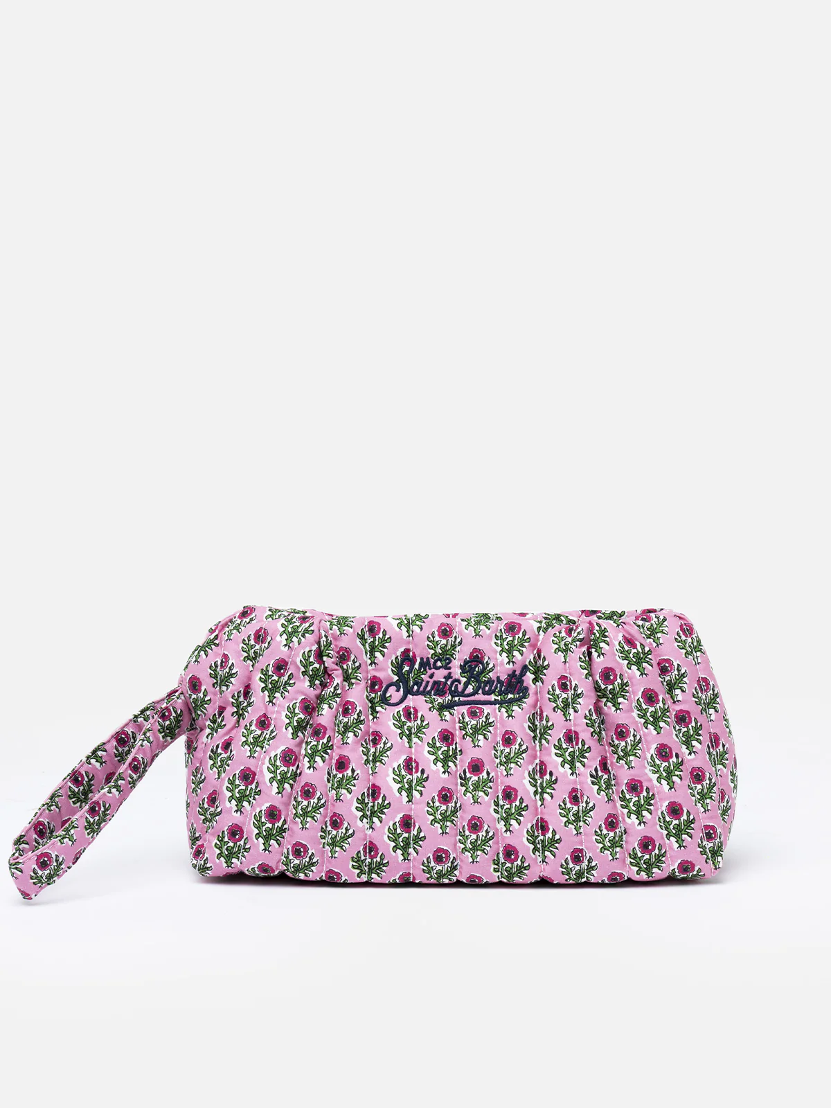 Klein gewatteerd clutch-tasje met bloemenapplicatie