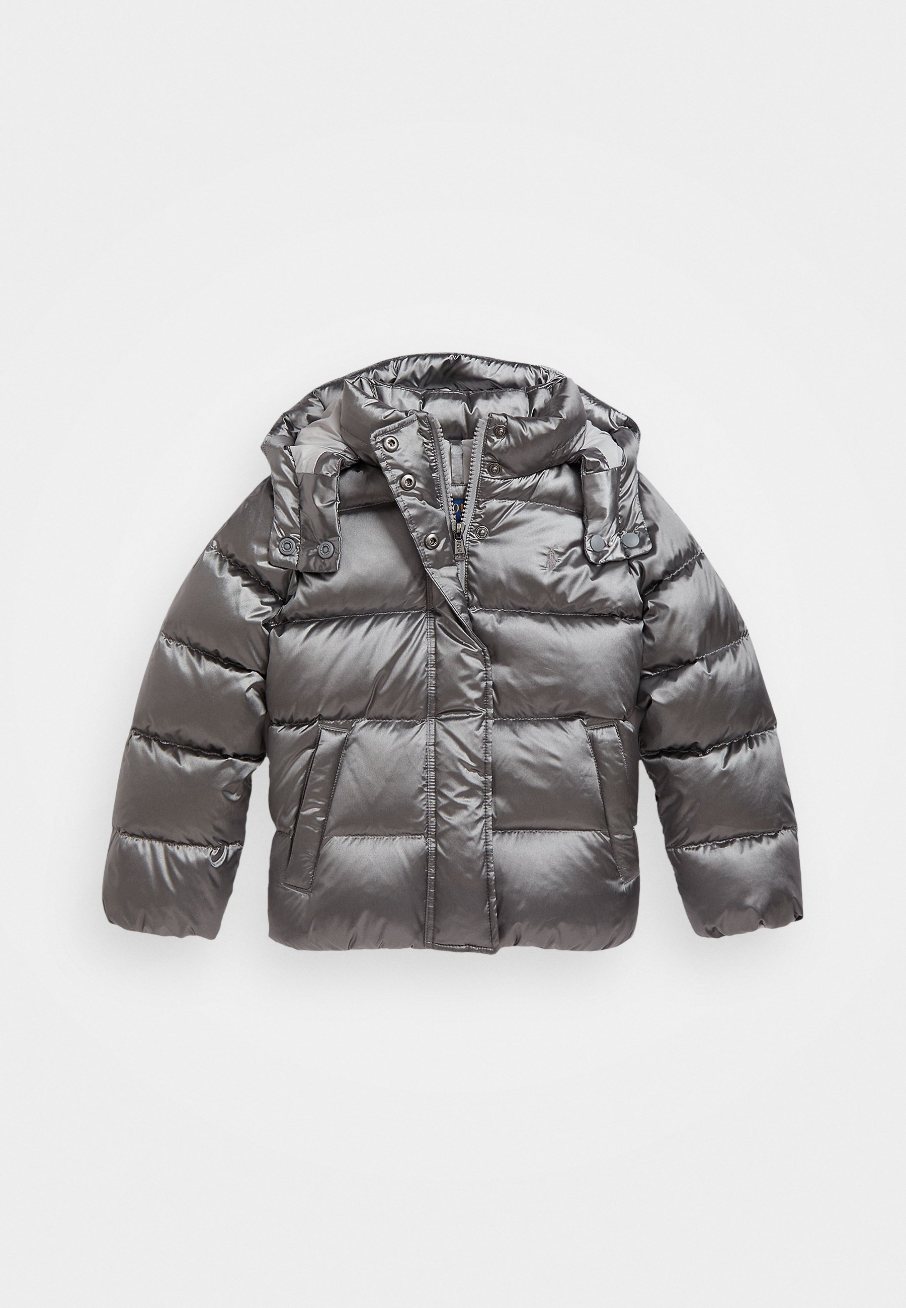Polo Ralph Lauren Daunenjacke mit Kapuze in Metallic-Grau