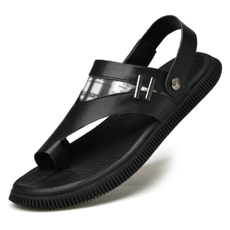 Sandali da uomo di lusso in vera pelle, perfetti per l'estate, la spiaggia, casual, con decorazioni in metallo, cinturino posteriore regolabile.
